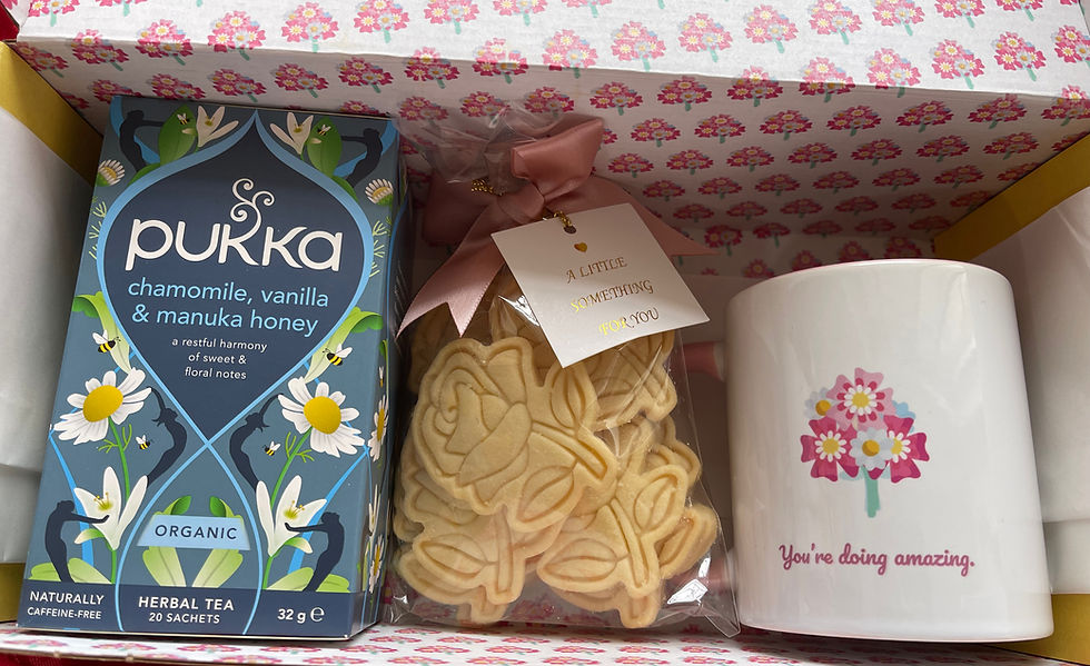 Occasional Mothers Day Hamper with personalised biscuits, relaxing tea and Special Mug.