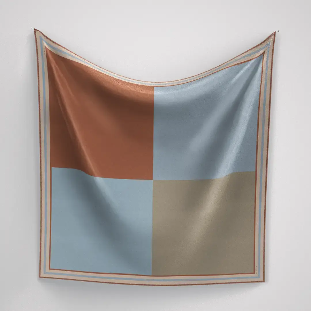 Panache Petite Scarf - Color Block Rust and Blues - 65cm