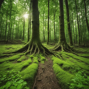 lush green trees and forest floor with roots.jpg