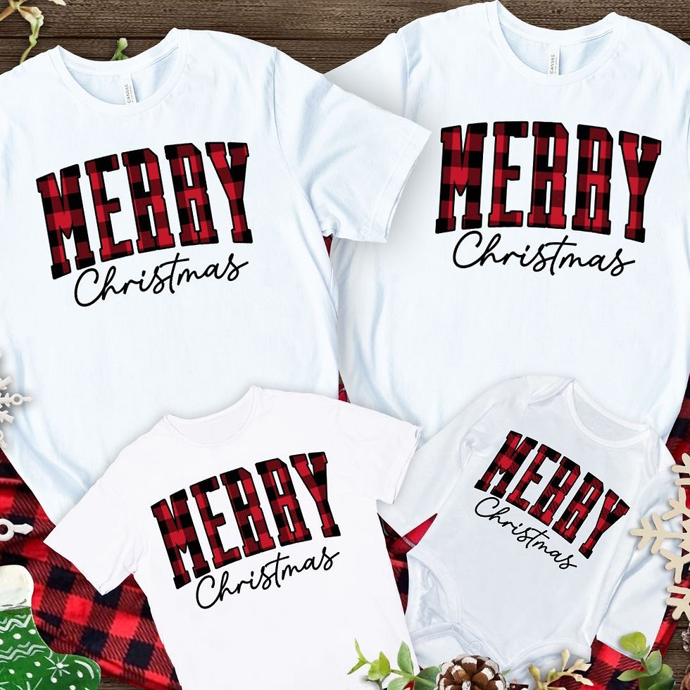 Merry Christmas Plaid Family T-Shirt or Onesie (All Sizes)