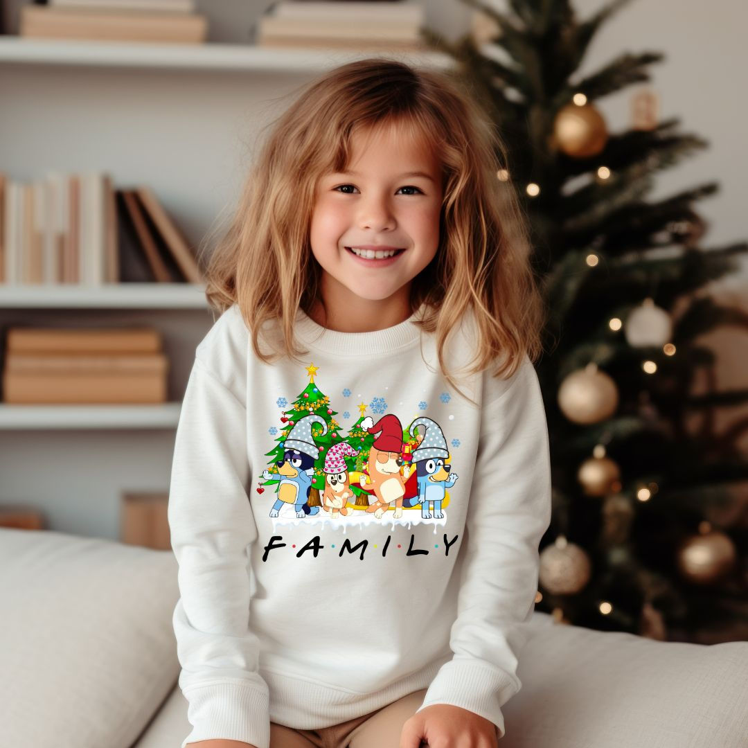 Bluey Family Christmas (Youth Sweater, Hoodie, Long or Short Sleeve Shirt)