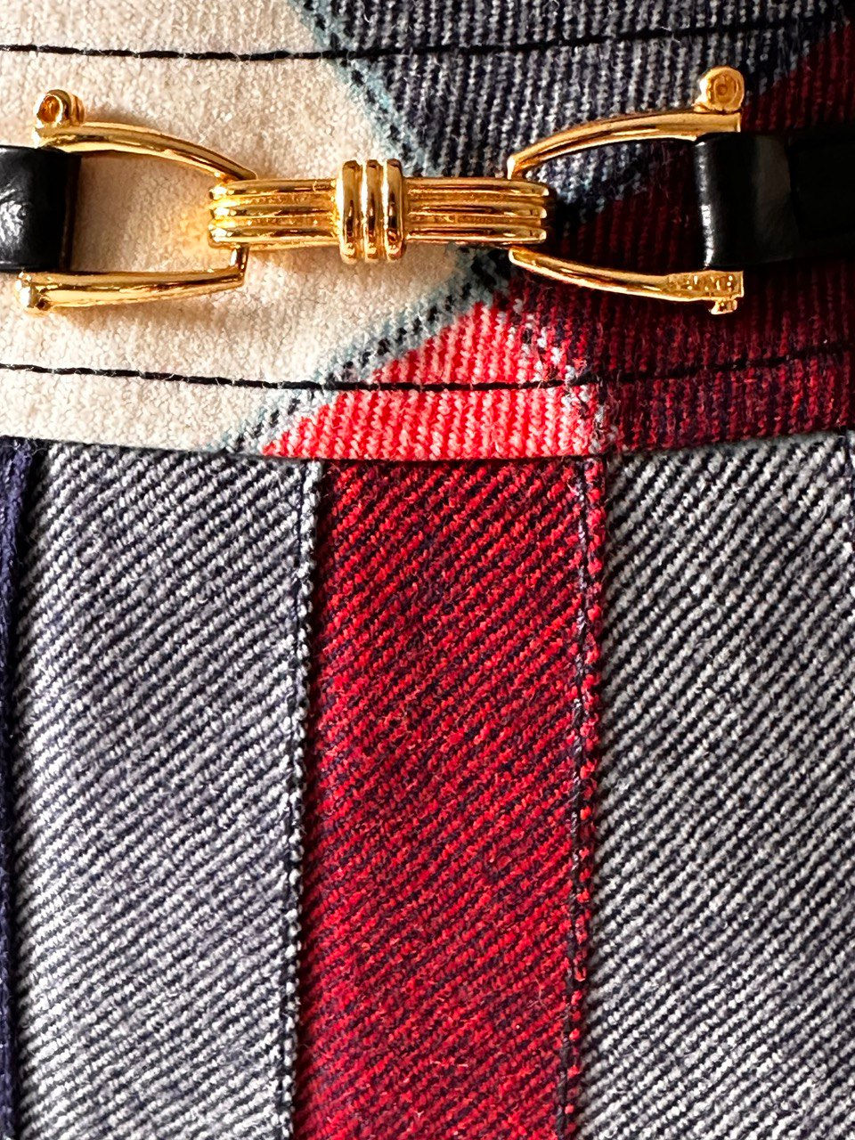 Thumbnail: CELINE 80s vintage plaid midi wool skirt