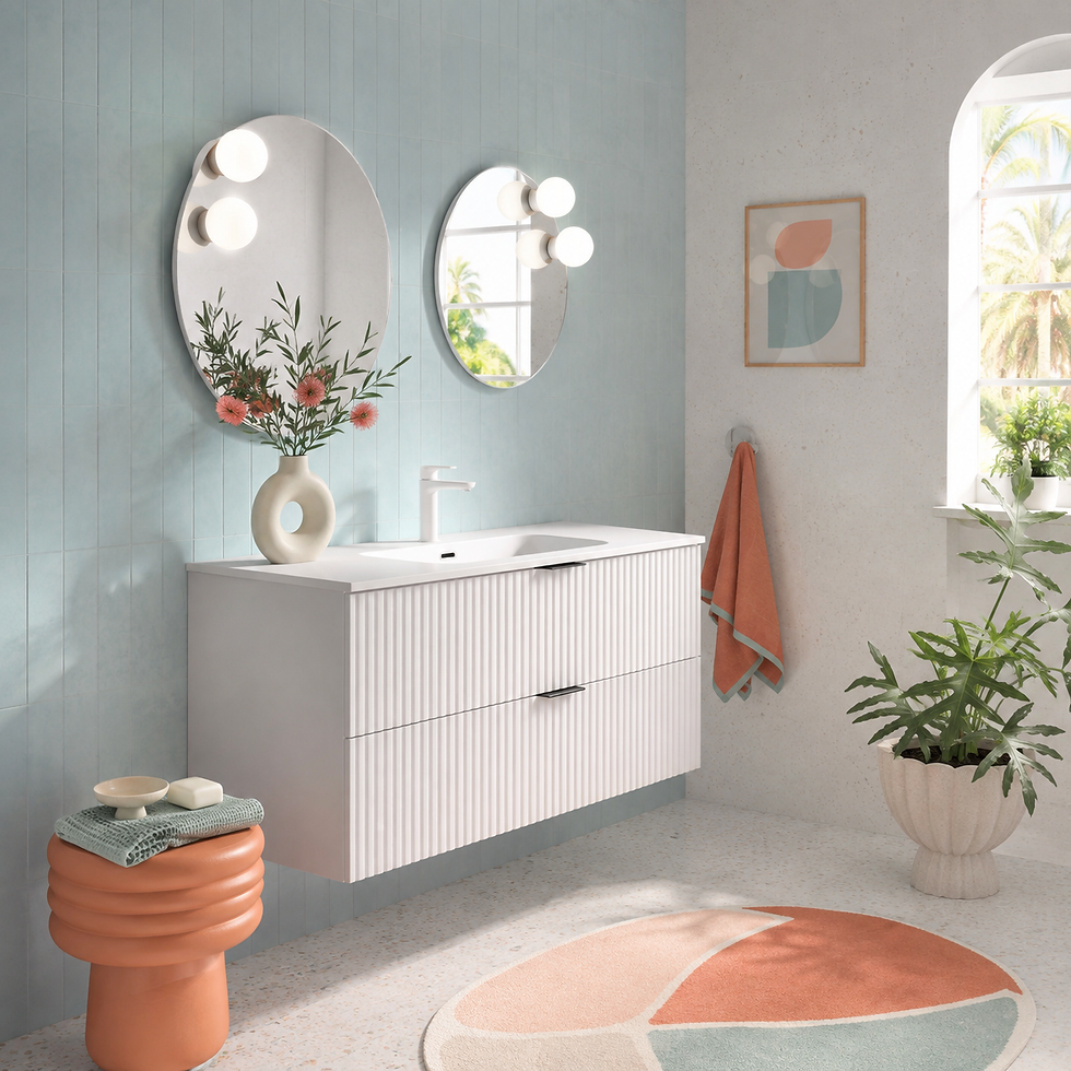 Miniatura: Mueble de baño suspendido Nara White Cotton – 2 cajones acanalados