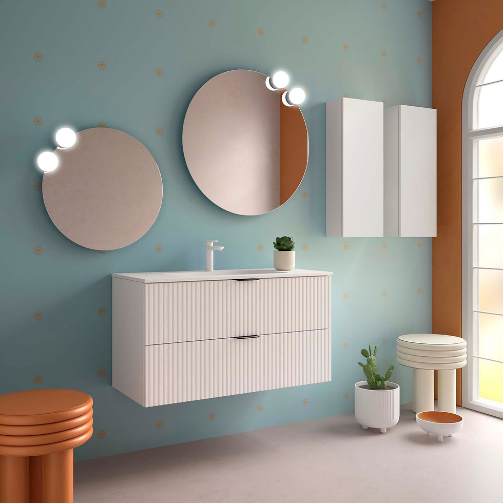 Miniatura: Mueble de baño suspendido Nara White Cotton – 2 cajones acanalados
