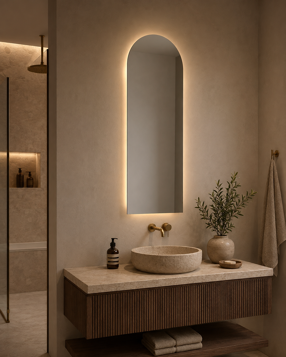 Miniatura: Espejo de baño retroiluminado Emelie LED – Diseño arqueado