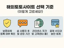 해외토토사이트를 안전하게 선택하기 위한 주요 기준과 체크리스트를 시각적으로 정리한 이미지