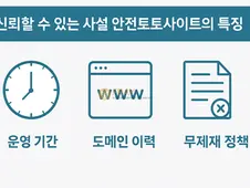 사설 안전토토사이트를 판별하기 위한 운영 기간, 도메인 이력, 무제재 정책 정보 인포그래픽