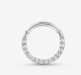 Argola Cravejada de Zircônias em Aço Cirúrgico