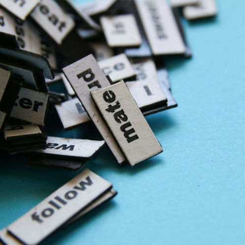 A pile of words on a table top
