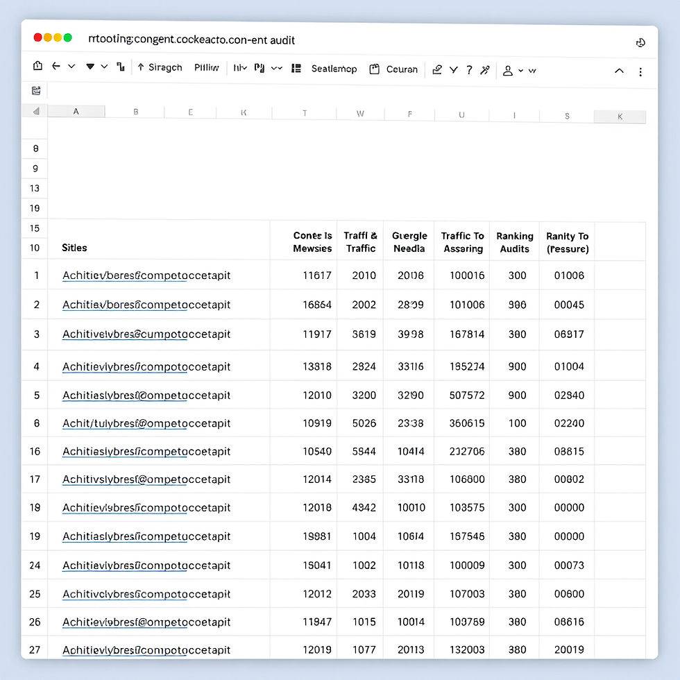 content audit master spreadsheet showing performance data for all site content
