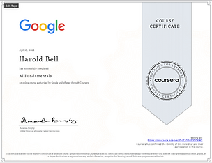 Harold Bell Google AI Fundamentals Certification