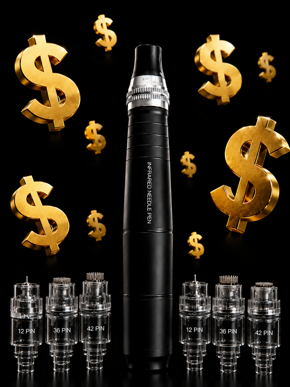 Infrared Microneedling Pen with 12, 36 and 42 pin cartridges for professional microneedling treatment ROI
