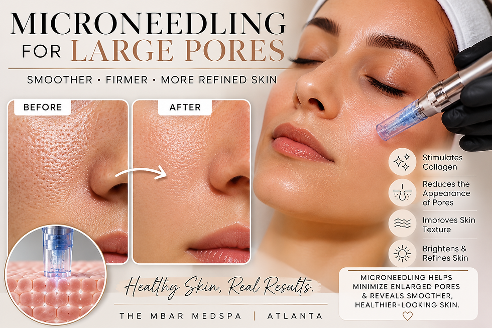 Microneedling treatment improving the appearance of large pores on the nose and cheeks at The Mbar Medspa in Atlanta.
