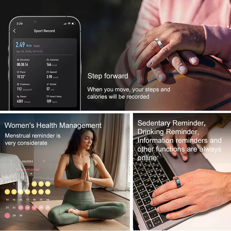 Thumbnail: Smart ring tracking health, steps, and period cycles.