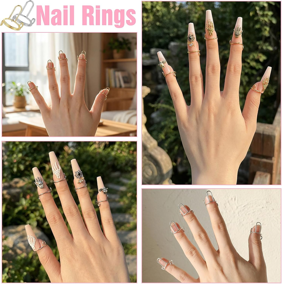 Thumbnail: Gold & Silver Adjustable Nail Rings Set – Detachable No Glue Fingernail Jewelry 
