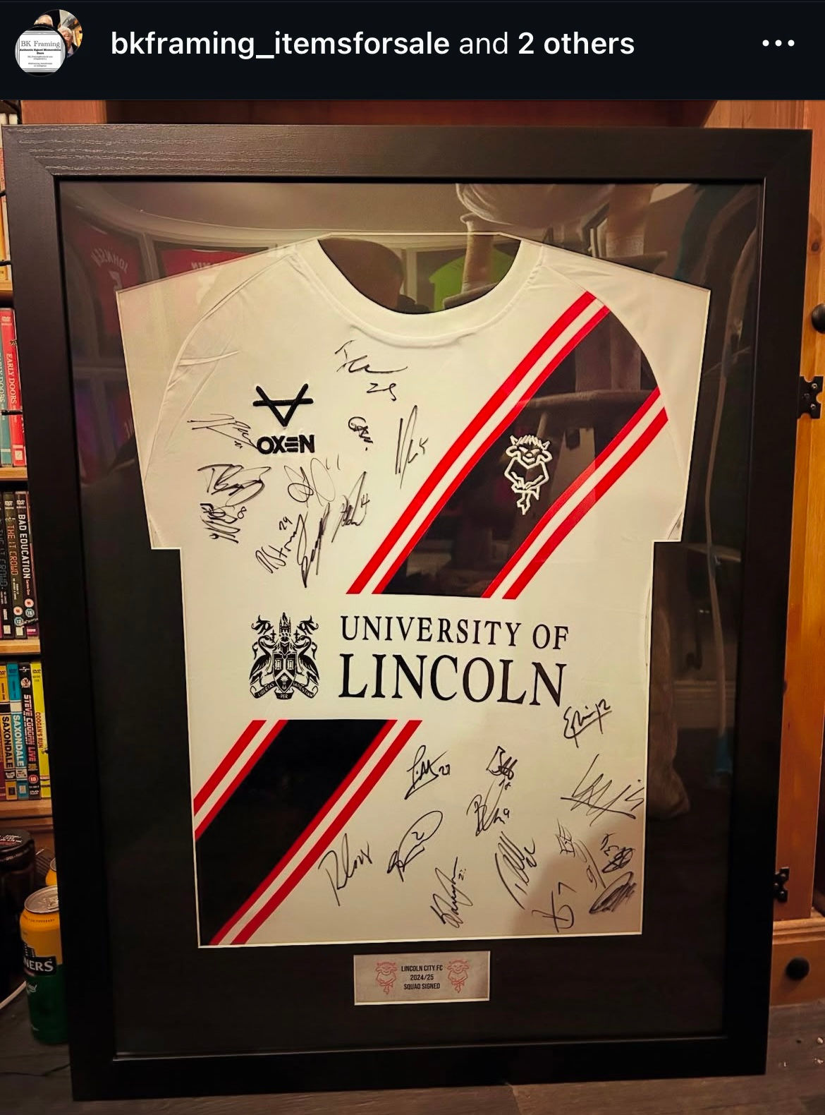 Squad Signed & Framed 2024/25 Lincoln City Away Shirt (signed by 23)