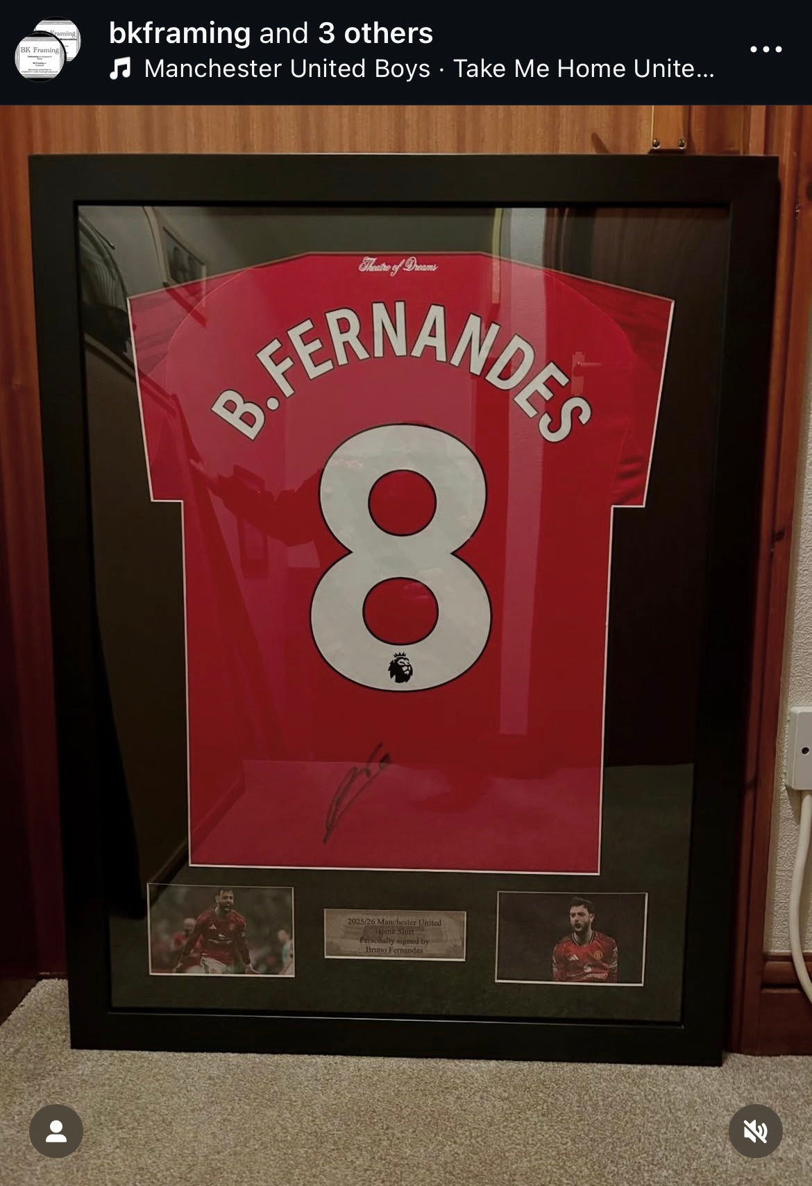 Bruno Fernandes Signed & Framed 2025/26 Manchester United Home Shirt