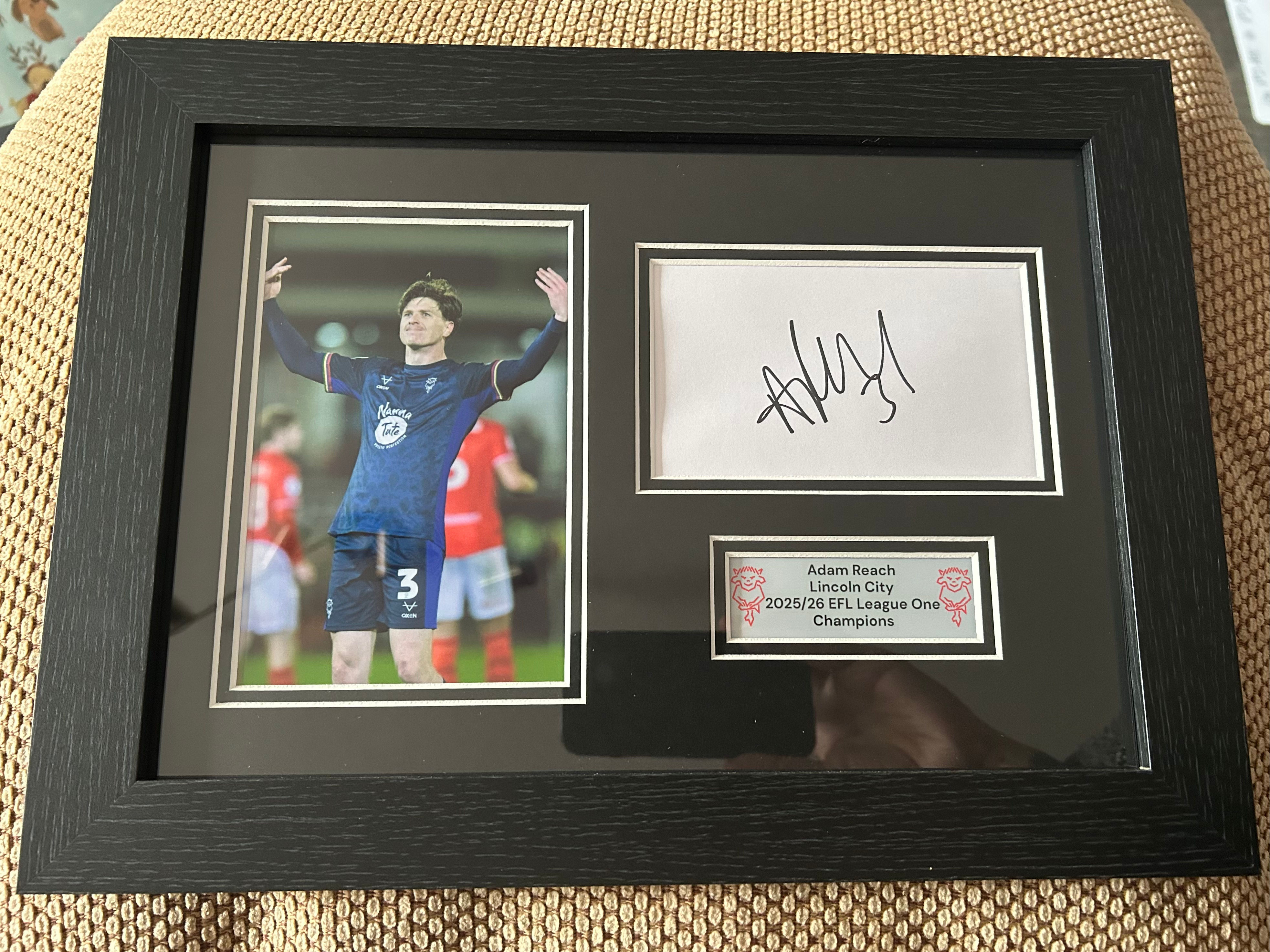 Adam Reach Lincoln City 2025/26 Champions Signed & Framed Mount