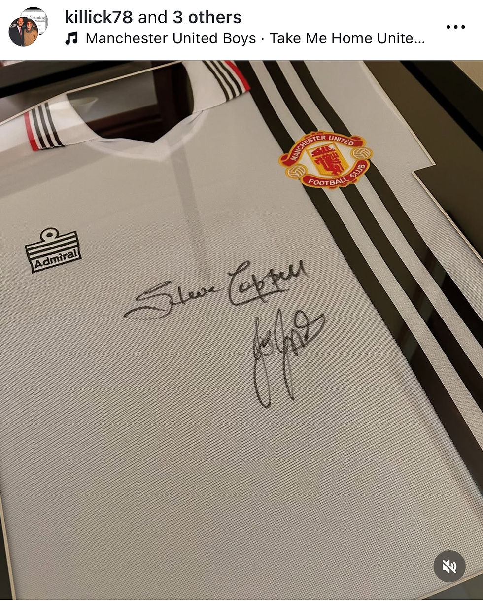 Thumbnail: Steve Coppell & Joe Jordan Signed & Framed 1975-80 Manchester United Away Shirt