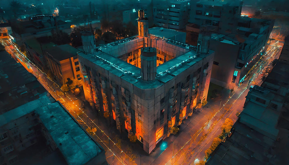 Firefly bâtiment de béton style monumental, architecture brutaliste, ambiance science fict
