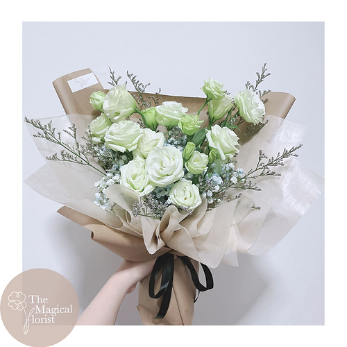 Eustoma With Baby Breath In Green