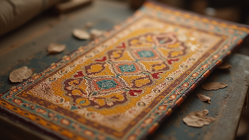 Close-up view of a beautifully woven talit with intricate designs