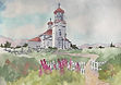 Watercolor painting of church by Colette Pitcher