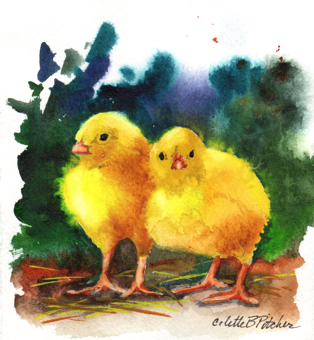 Watercolor painting of soft baby chicks from a Colette Pitcher demonstration