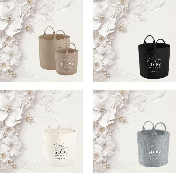 Thumbnail: personalised wedding baskets, glow stick, flip flops, sunglasses, 30x30 or 40x40cm white grey sand