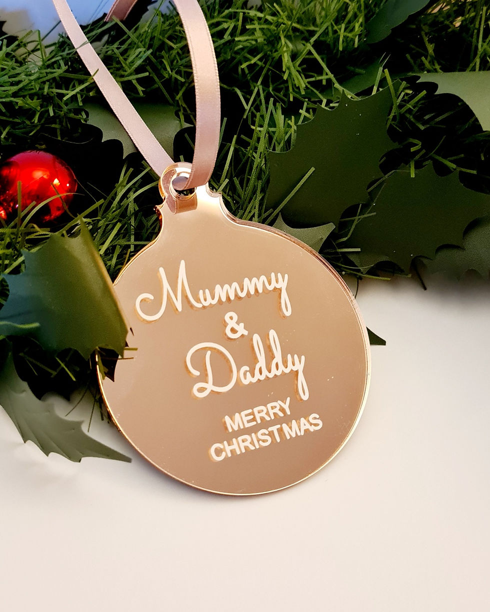 personalised christmas bauble, acrylic bauble,