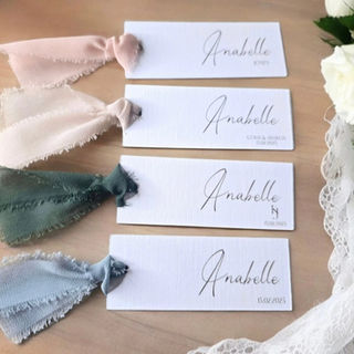 Printed wedding name cards with a beautiful satin or chiffon ribbon. 
