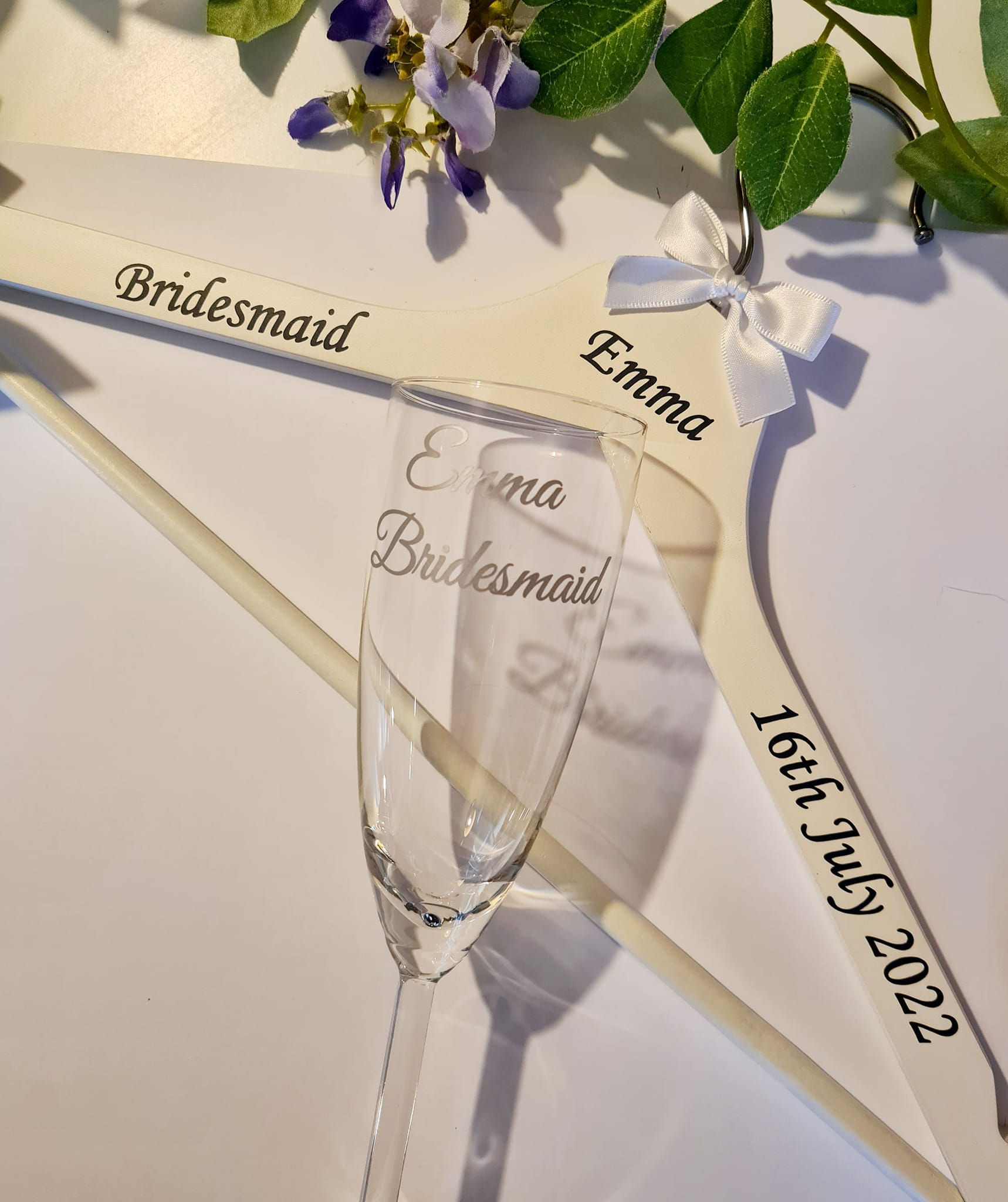 personalised wedding hanger and champagne flute