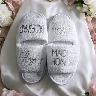 Beautiful personalised spa slippers for your bridal party.
