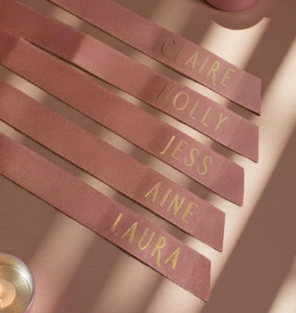 printed satin ribbon, bridesmaid gifts, wedding name place settings, 1.5cm width
