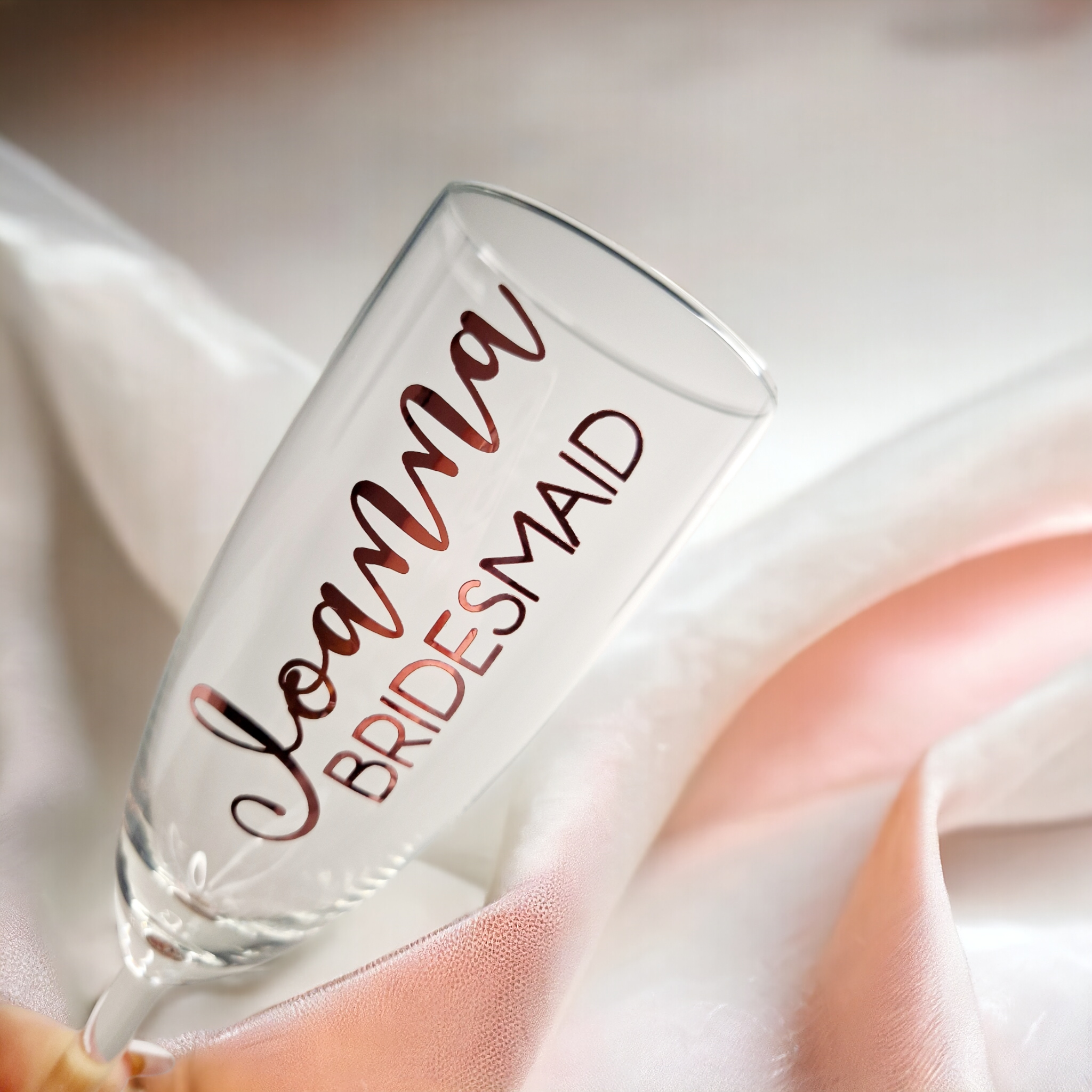 rose gold champagne flutes for the bride and bridal party