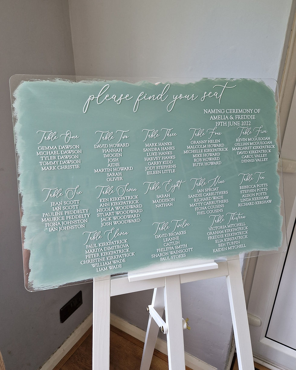 A1 clear acrylic seating plan with a painted back