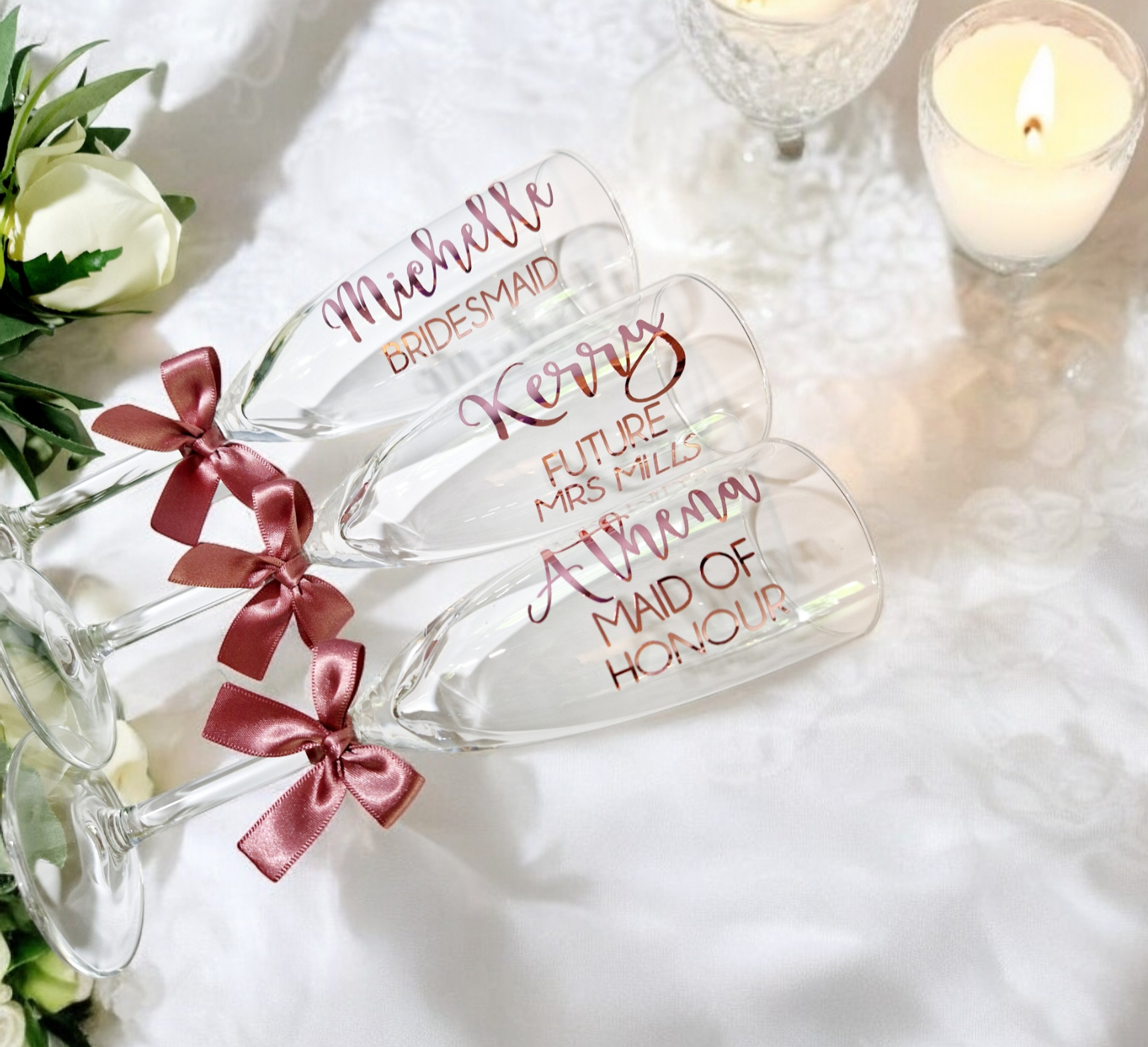 Champagne flutes with a satin bow