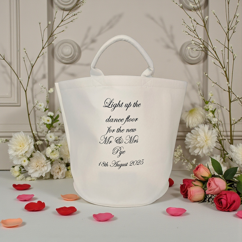 Thumbnail: Personalised wedding baskets, glow sticks, flip flops, 30x30cm, 40x40cm, sand, white, grey