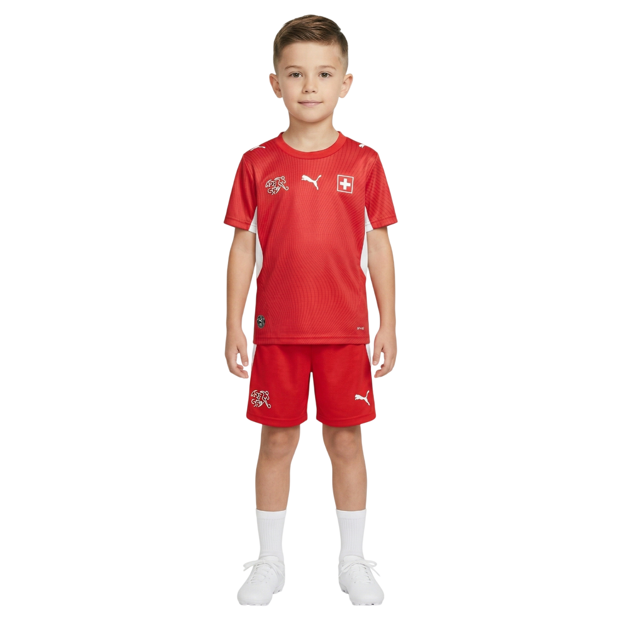 SWITZERLAND KIDS FOOTBALL KIT - RED/WHITE HOME JERSEY AND SHORTS SET