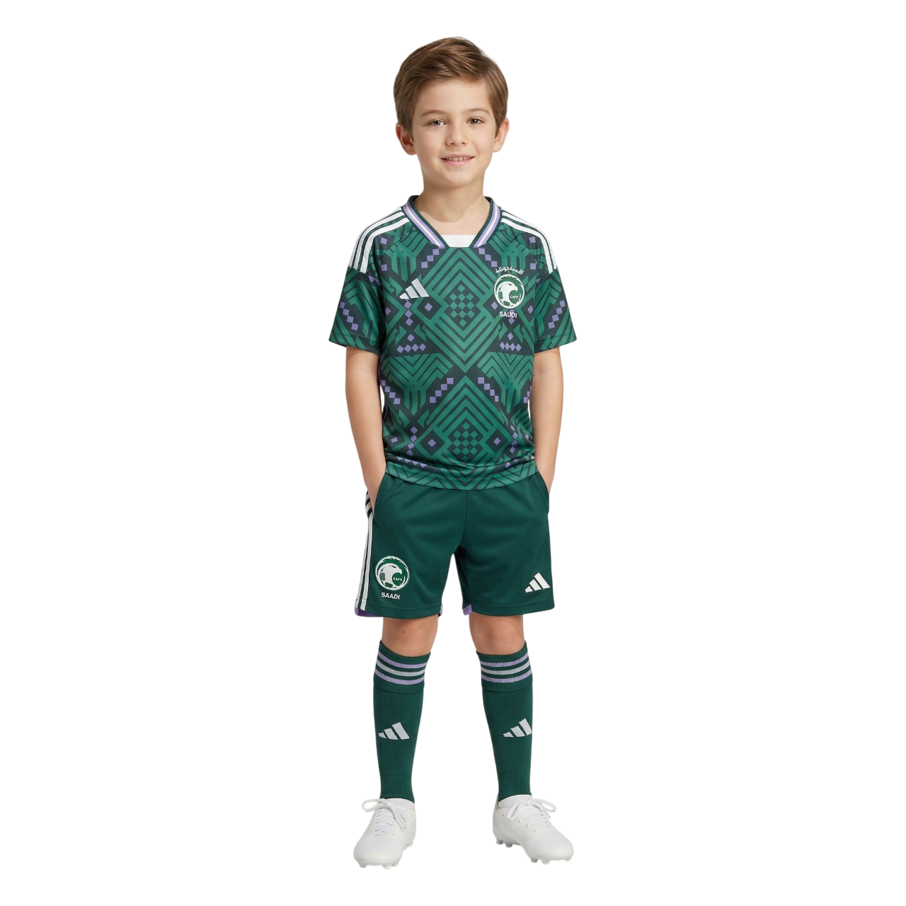 SAUDI ARABIA NATIONAL TEAM KIDS FOOTBALL KIT - GREEN GEOMETRIC EDITION