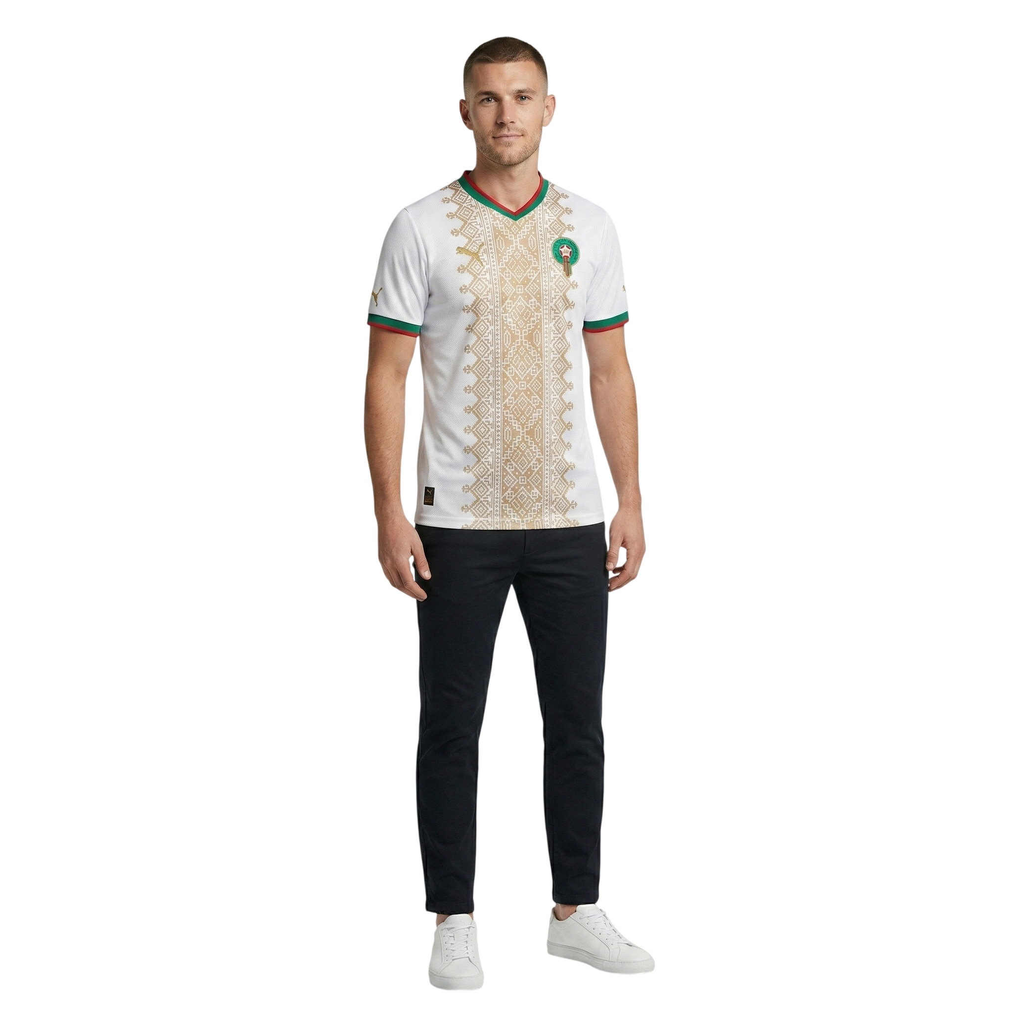 MOROCCO NATIONAL TEAM WHITE AWAY JERSEY - TRADITIONAL GEOMETRIC HERITAGE EDITION