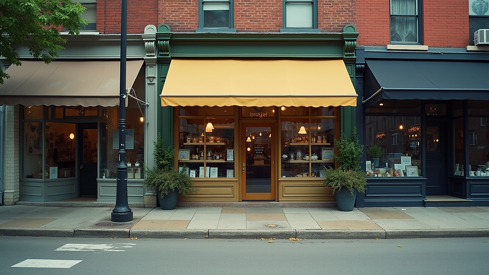 High angle view of a small business storefront in a local neighborhood