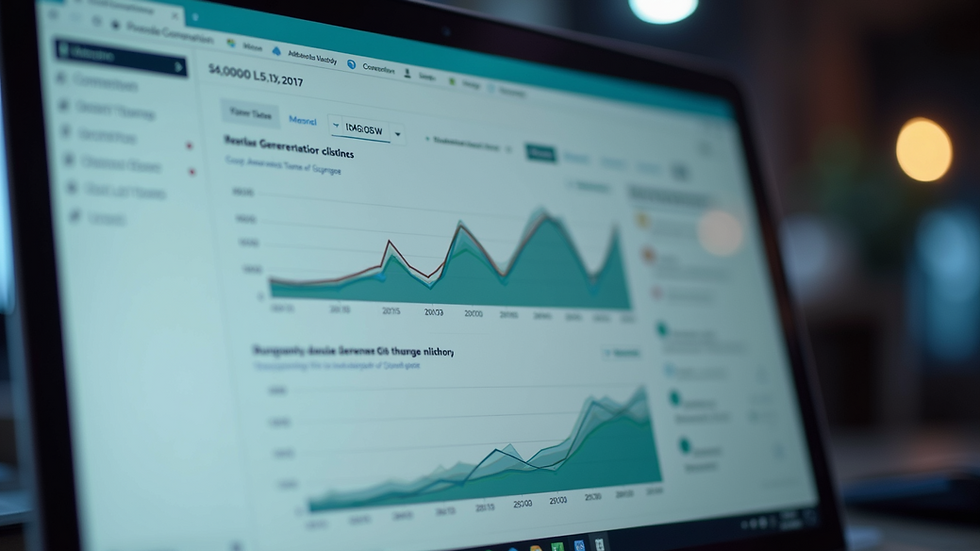 Close-up view of a computer screen showing lead generation analytics and charts