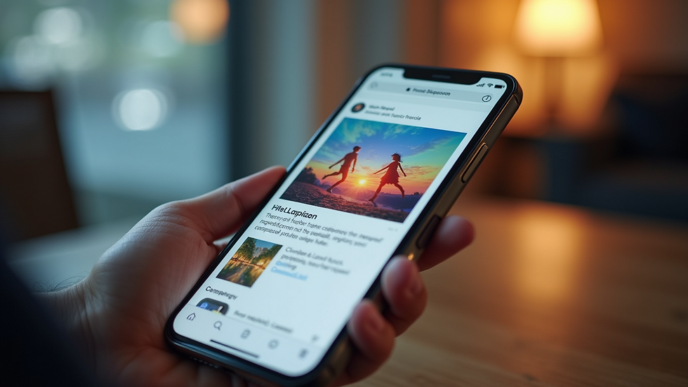 Close-up view of a smartphone displaying an email campaign with colorful graphics