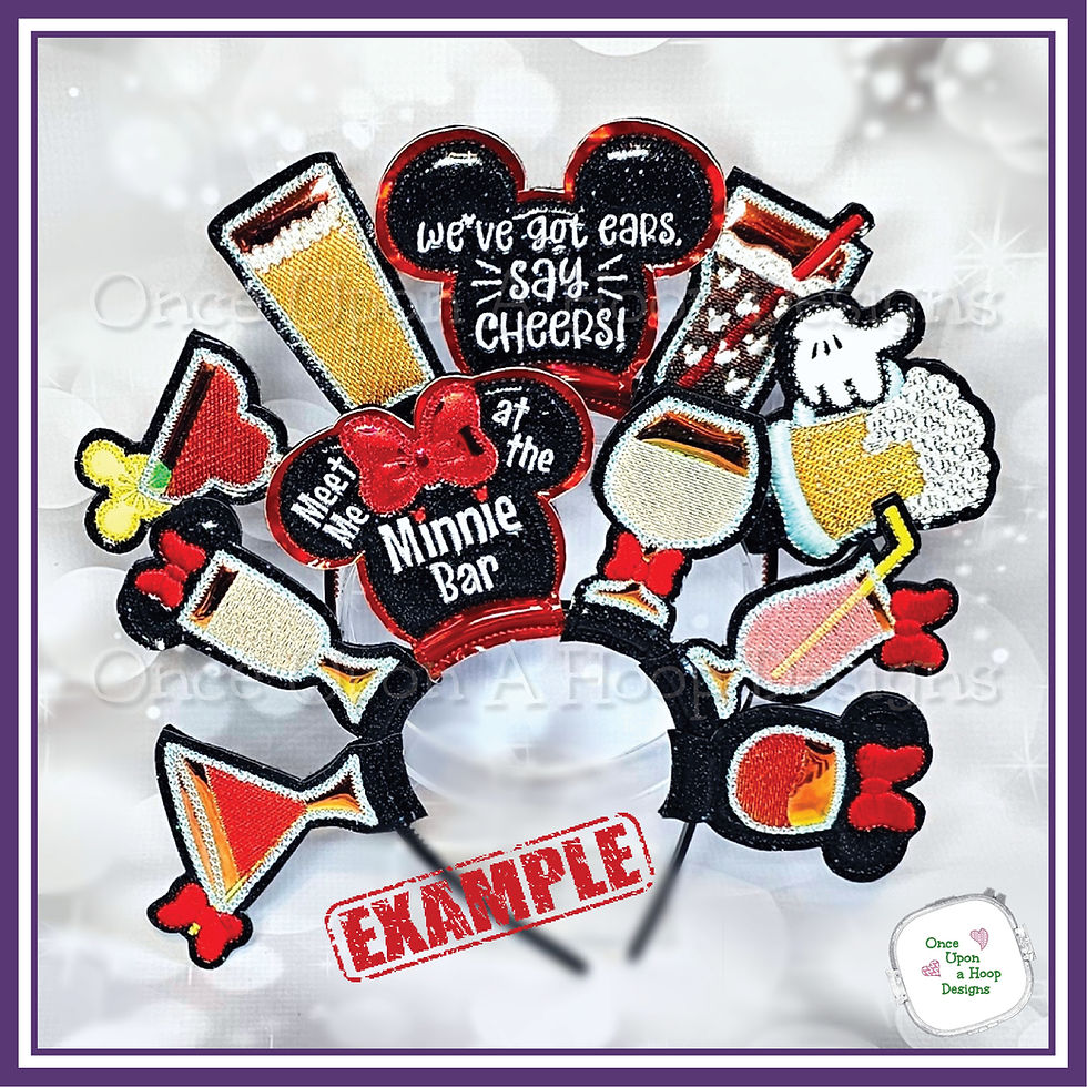 Thumbnail: Mr Mouse Drinks Headband Toppers Set (4 pieces) ITH Digital Embroidery Design