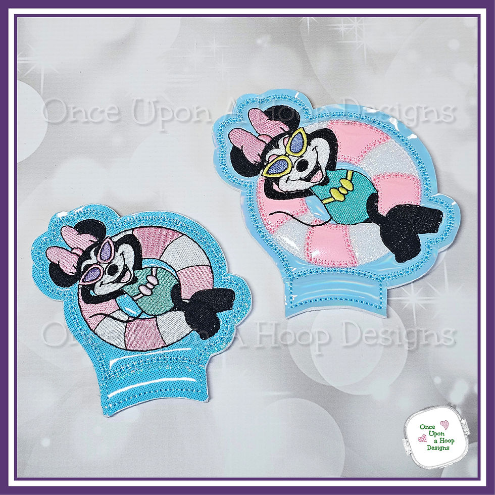 Thumbnail: MsM in Pool Float with Palm Tree MEars 3pc SET ITH Machine Embroidery Design