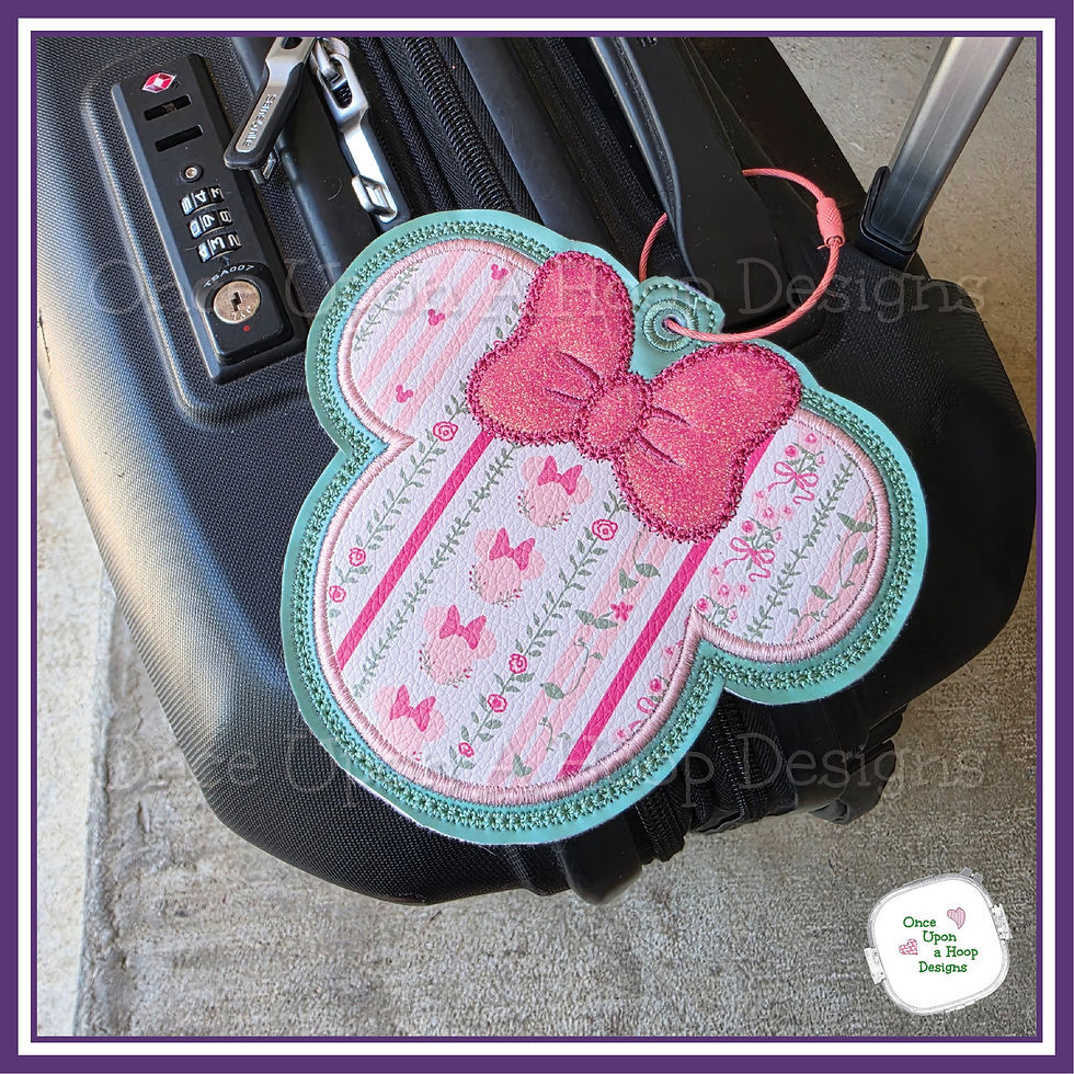 Thumbnail: 5x7 Applique Ms Mouse Head Luggage Tag ITH Digital Machine Embroidery Design
