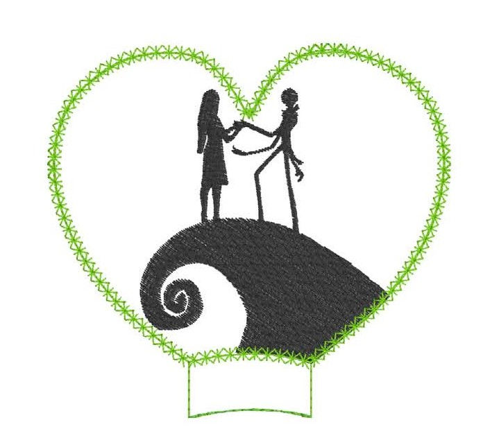 Thumbnail: NBC Jack & Sally Heart Mouse Ear Add-on ITH Digital Machine Embroidery Design