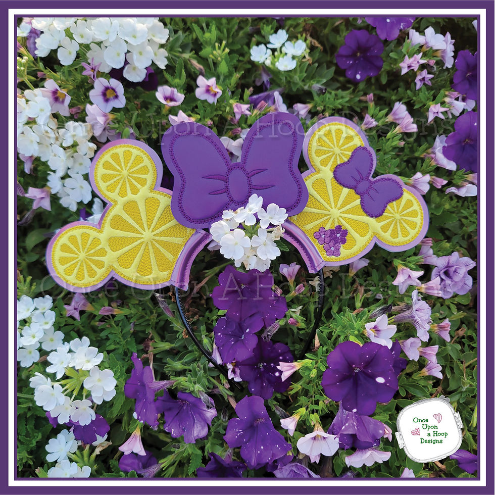 Thumbnail: Mr & Ms Mouse Violet Lemonade MEars Set (3 Pieces) ITH Digital Embroidery Design