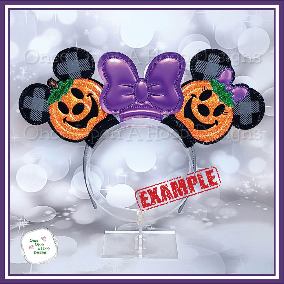 Thumbnail: Mr & Ms Mouse Plaid Ear Jack-o-Lantern MEars (2 Pieces) ITH Embroidery Design